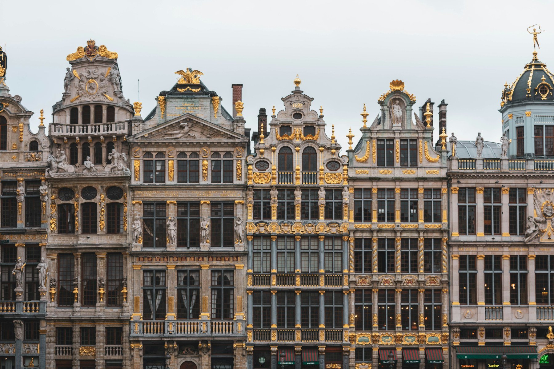 Ornate guildhall facades on Grand Place in Brussels