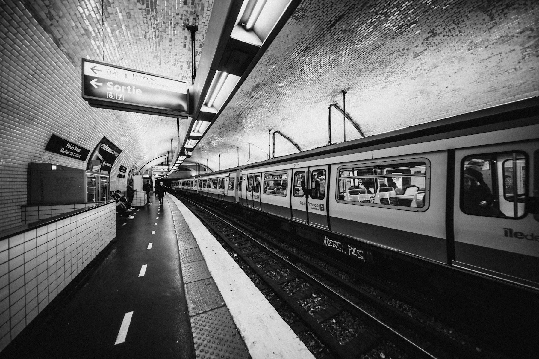 Paris Metro train at Palais Royal Musée du Louvre station
