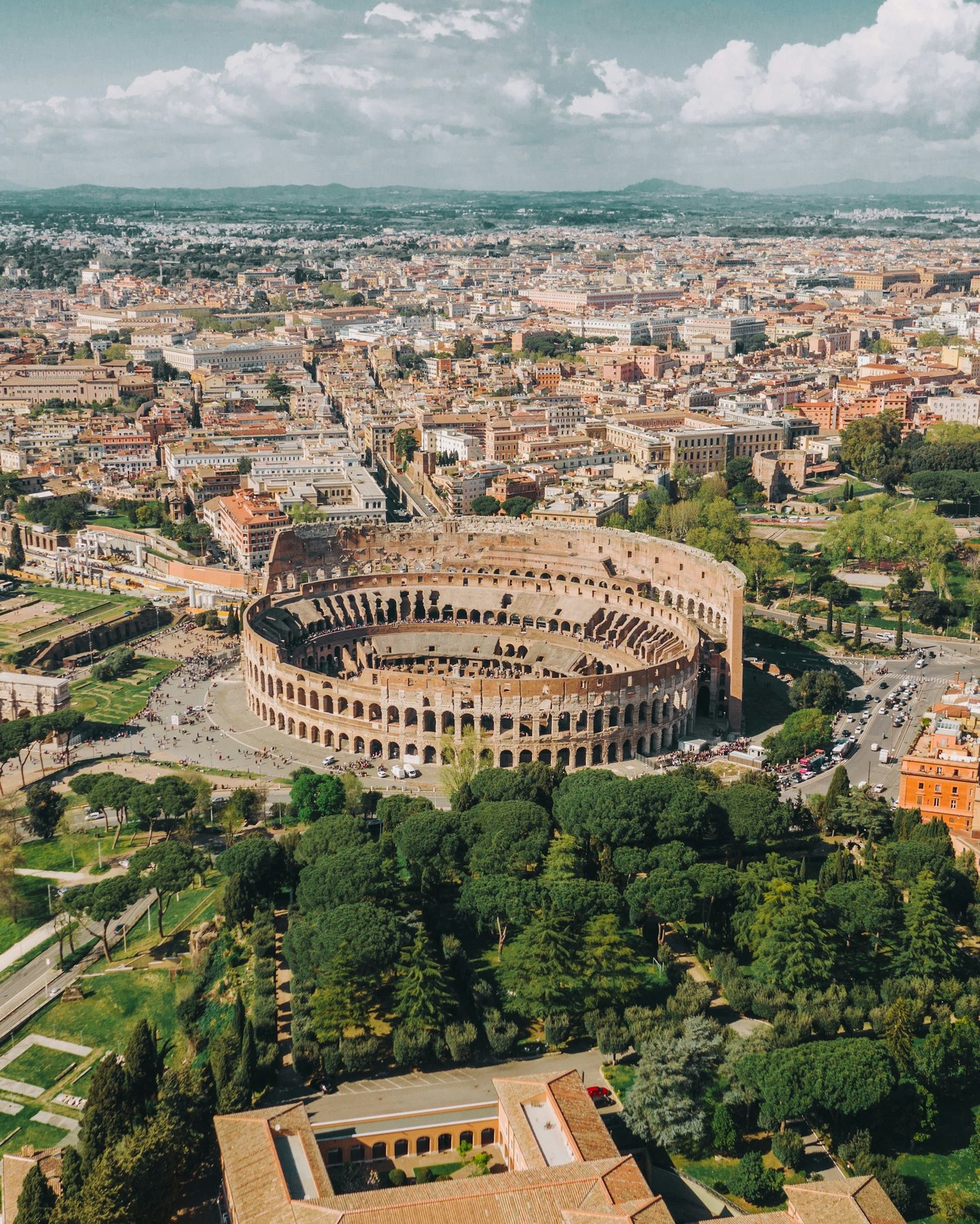 Aerial view of the Colosseum and central Rome
