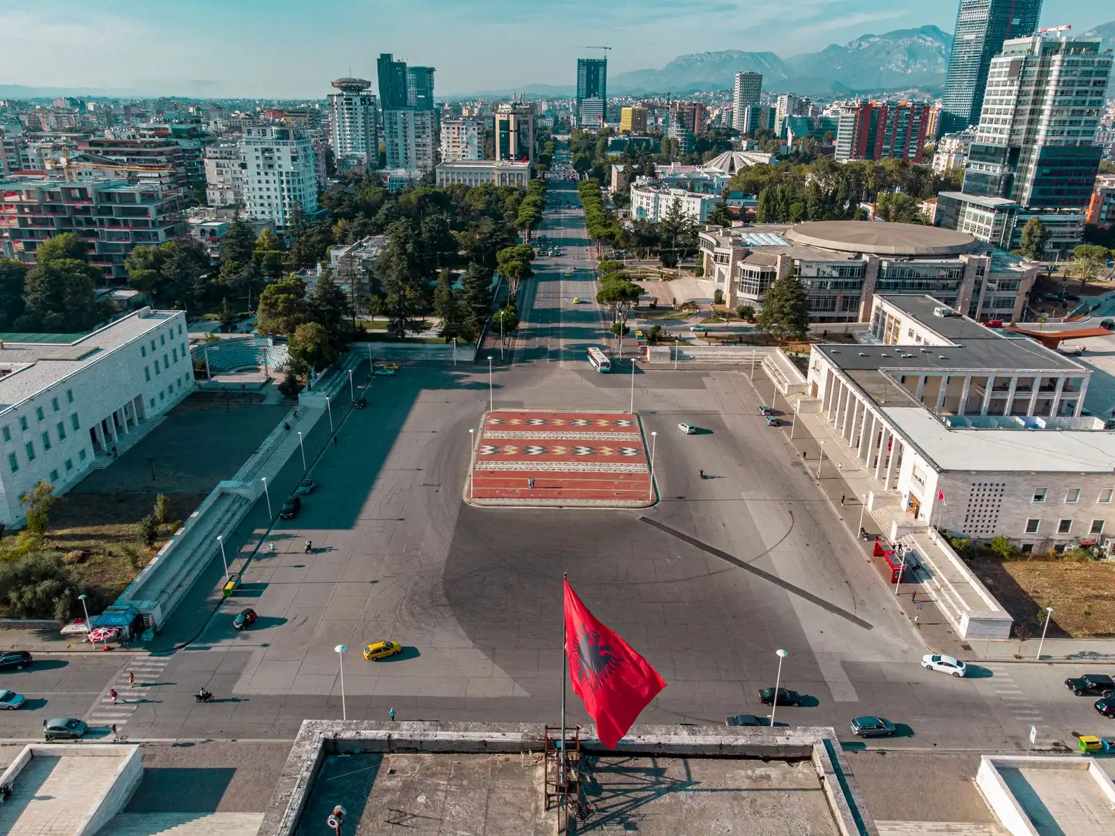 Skanderbeg Square and the surrounding buildings in Tirana