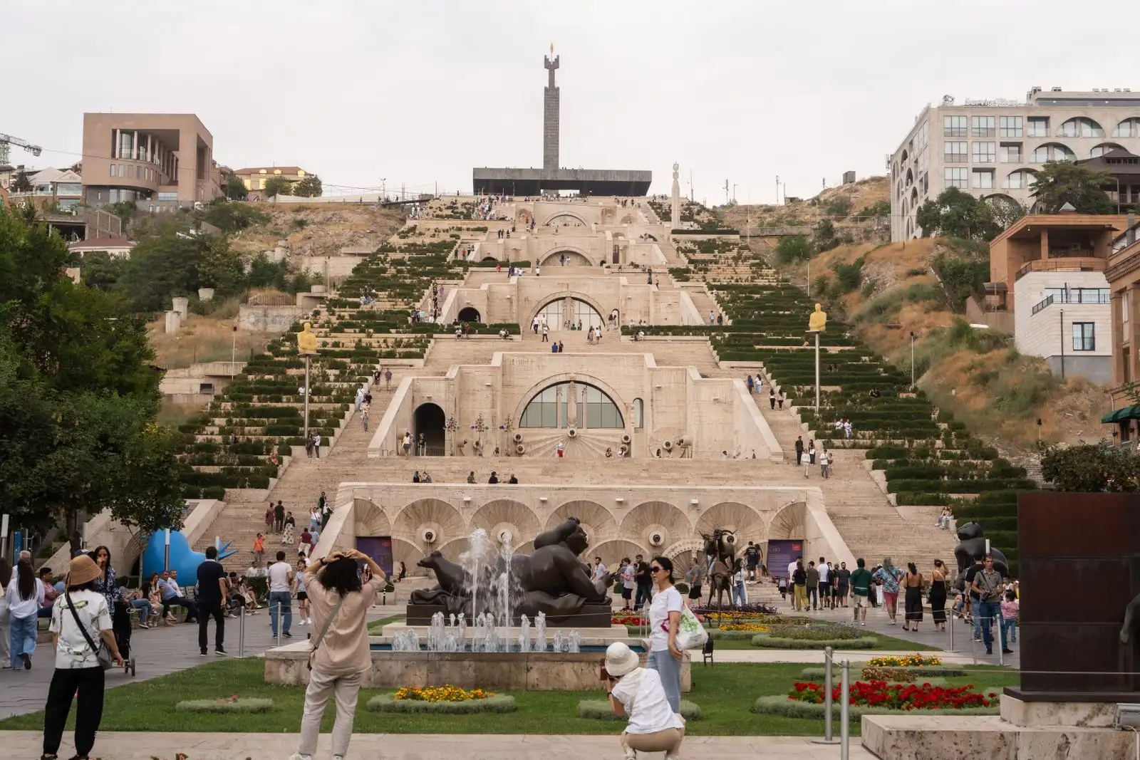 The Cascade staircase and visitors in Yerevan