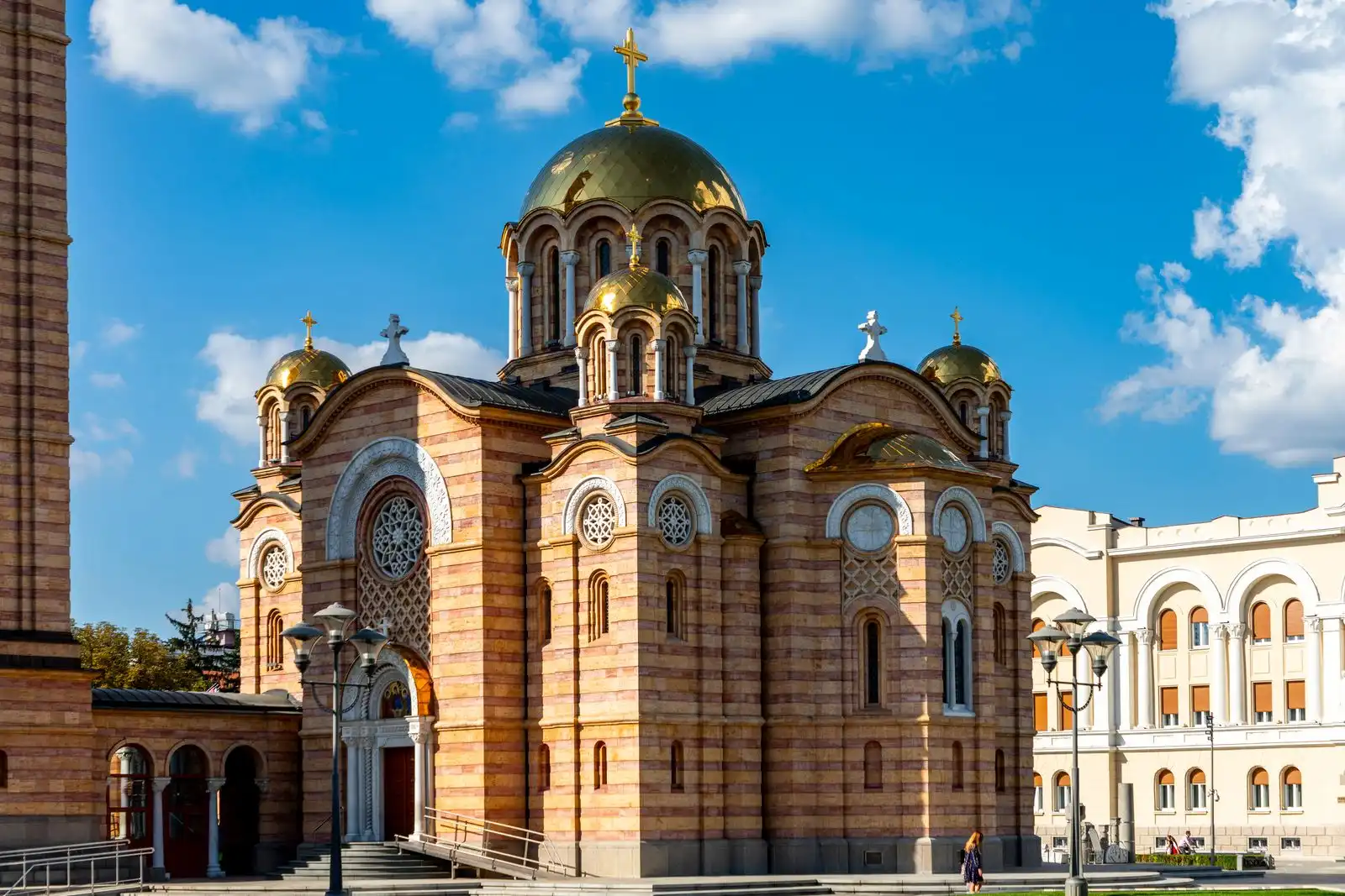 Golden domes of an Orthodox cathedral in Banja Luka