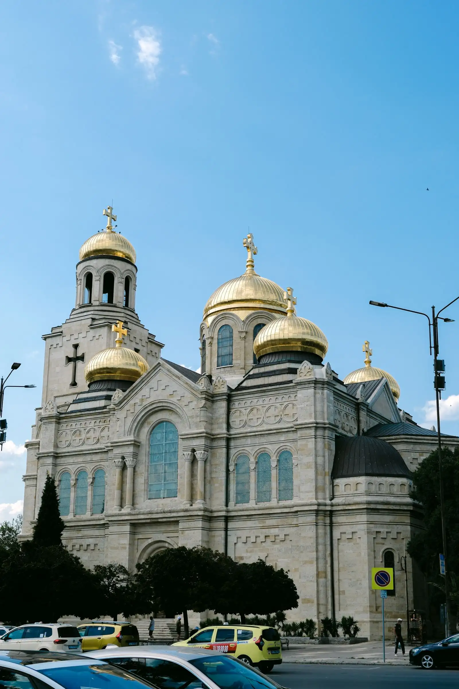 The golden domes and facade of Varna Cathedral