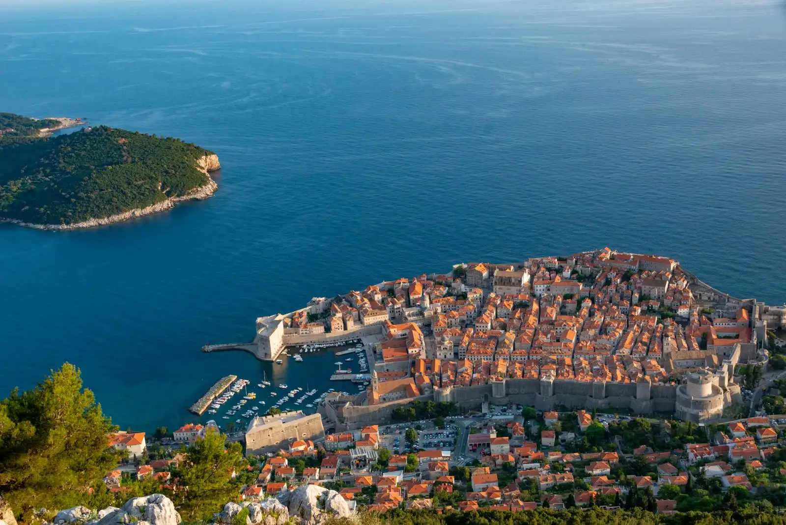 Dubrovnik's walled old town and red rooftops beside the Adriatic
