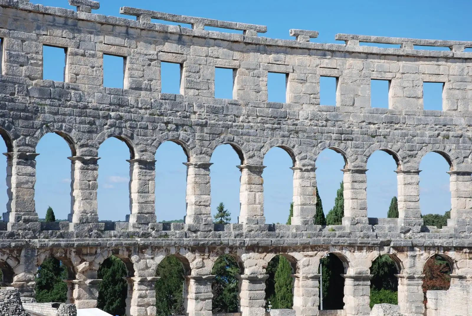 Stone arches of the Roman amphitheatre in Pula