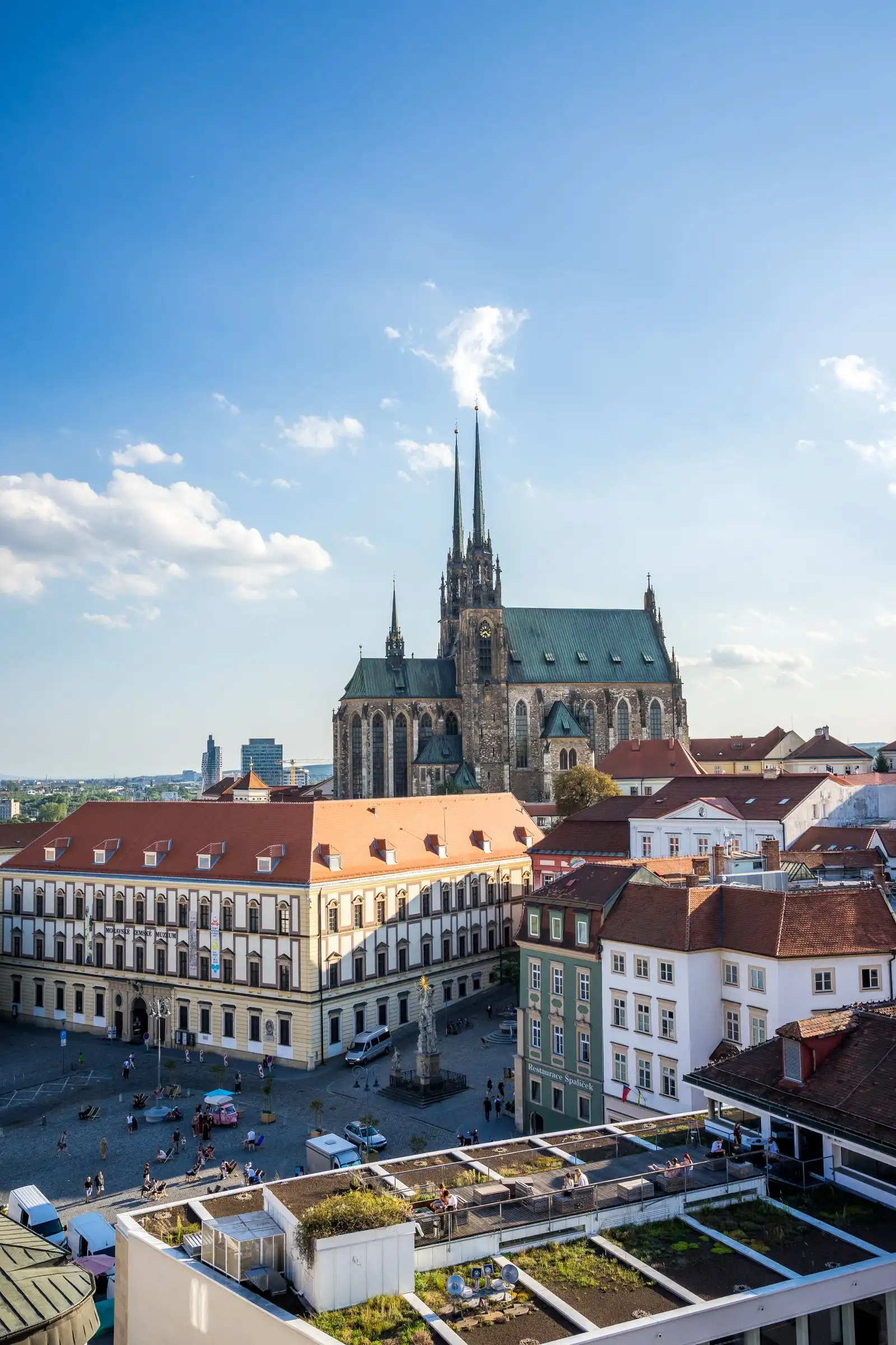 The Cathedral of St Peter and Paul above Brno's rooftops