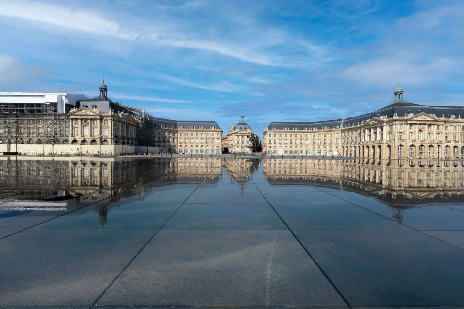 Place de la Bourse reflected in the water mirror in Bordeaux