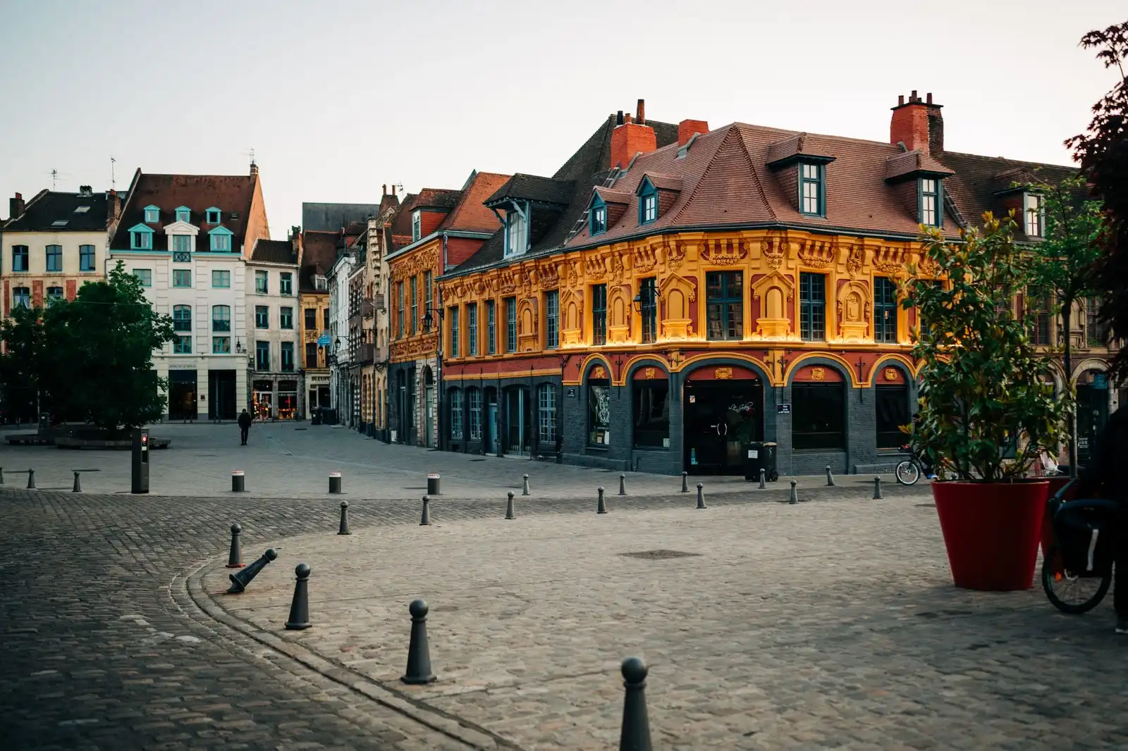 Colourful historic buildings around a square in Lille