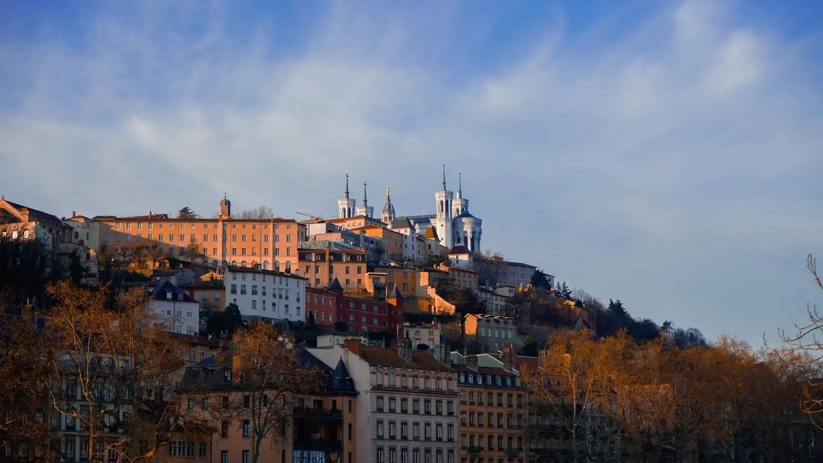 The basilica of Fourvière above Lyon's hillside buildings