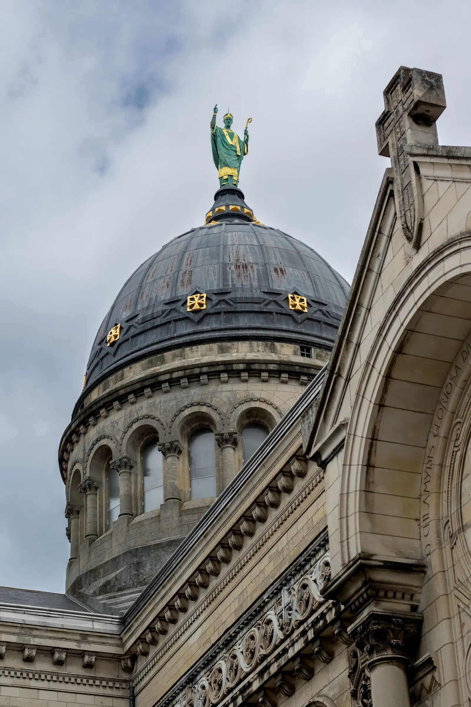 The dome and statue atop the Basilica of Saint Martin in Tours