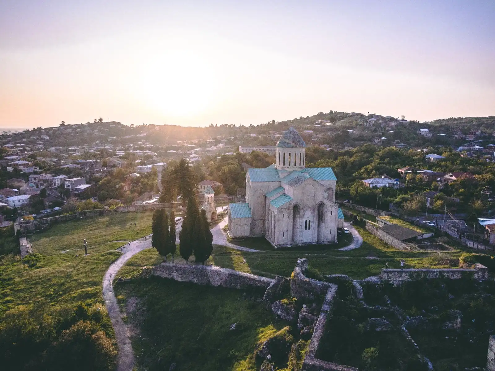 Bagrati Cathedral above the buildings of Kutaisi