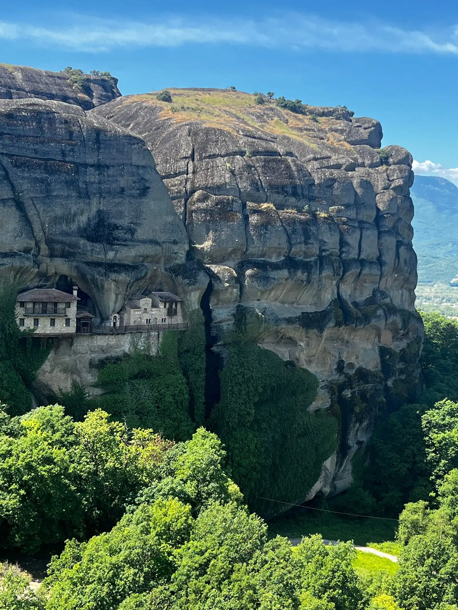 A monastery built into a steep rock face at Meteora near Kalambaka