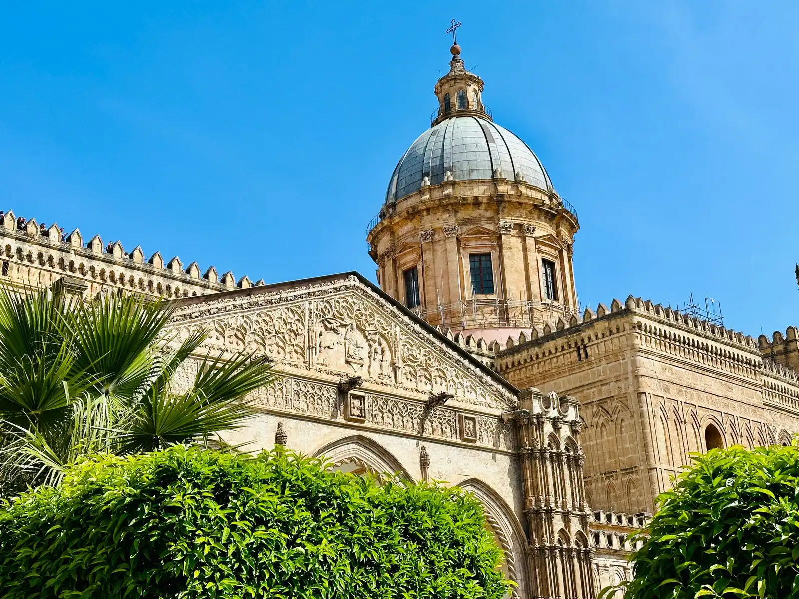 The ornate facade and dome of Palermo Cathedral