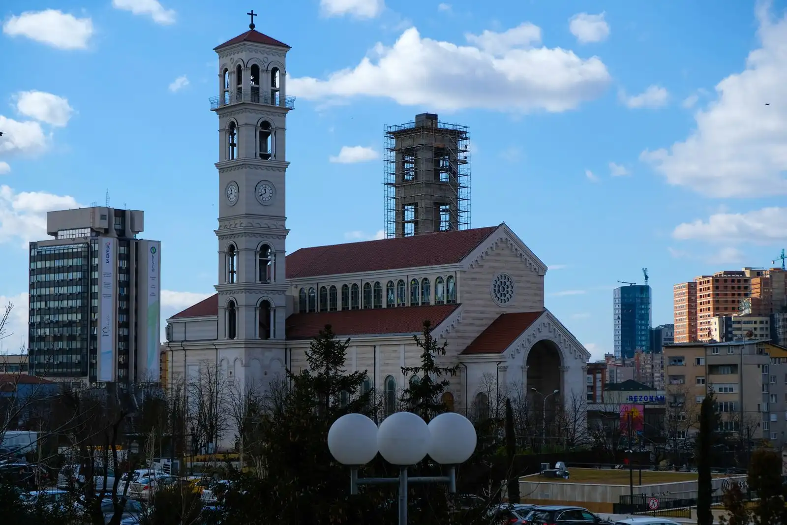 The Cathedral of Saint Mother Teresa among Pristina's buildings