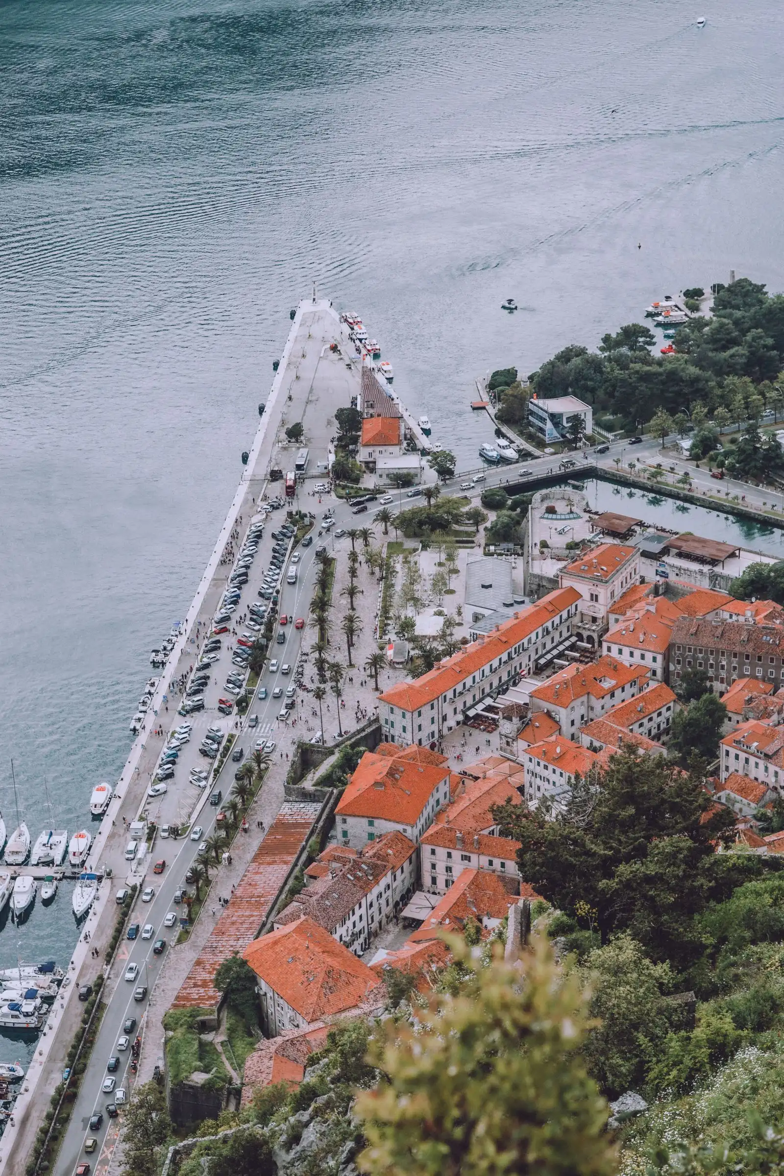 Kotor's red-roofed old town beside the waterfront