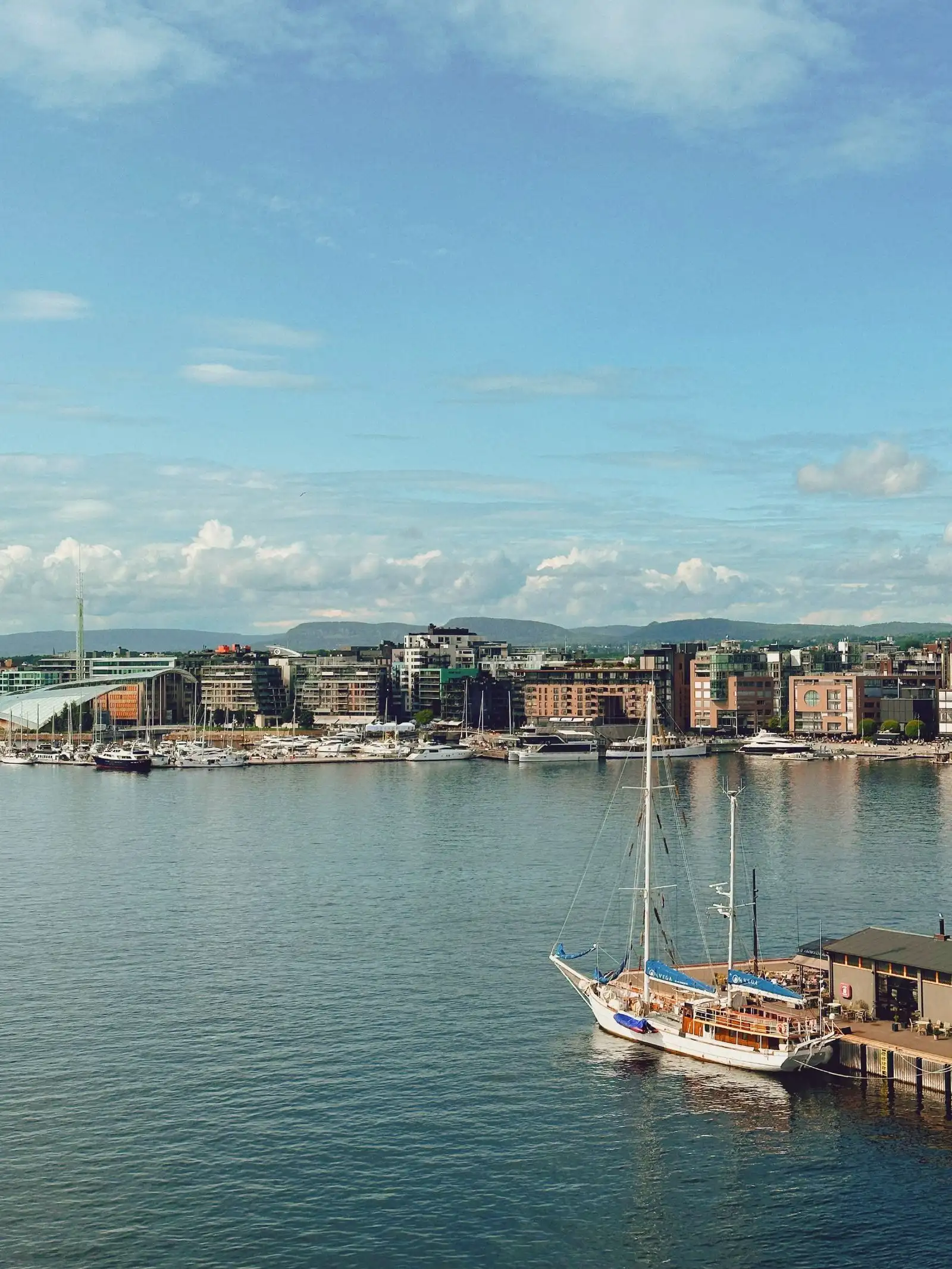 Boats and waterfront buildings in Oslo harbour