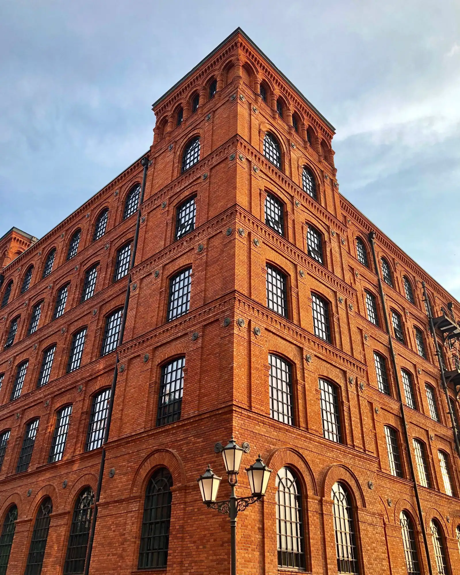 The red brick facade of Manufaktura in Łódź