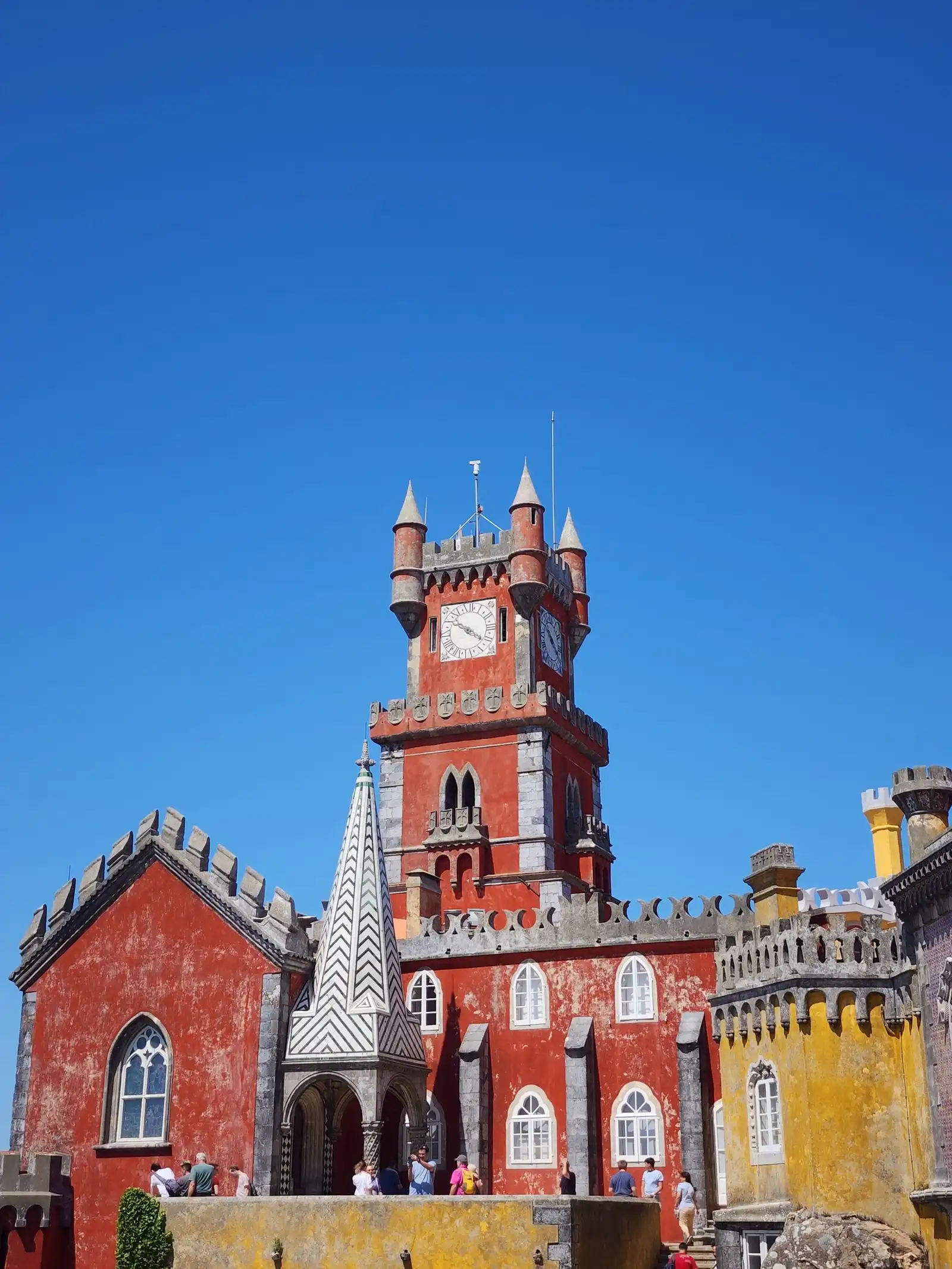 The red clock tower of Pena Palace in Sintra