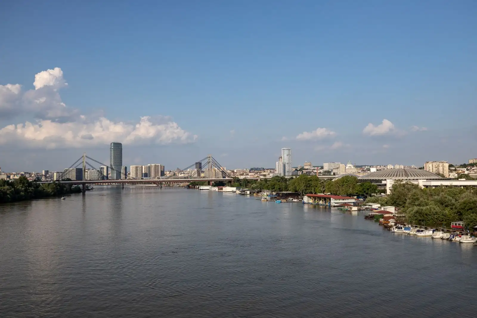 A bridge and Belgrade's skyline beside the river