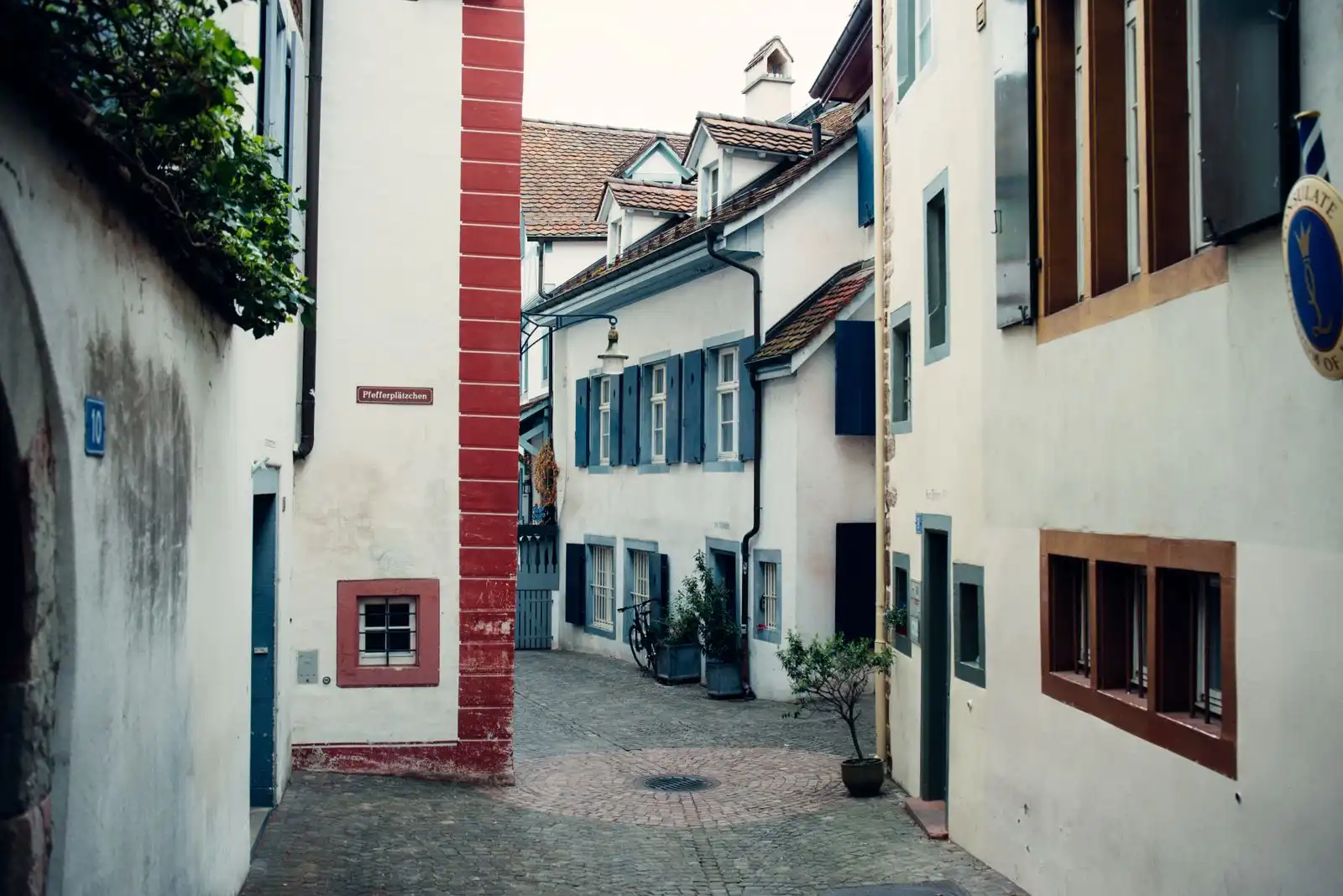 Cobbled alley and shuttered houses in Basel's old town