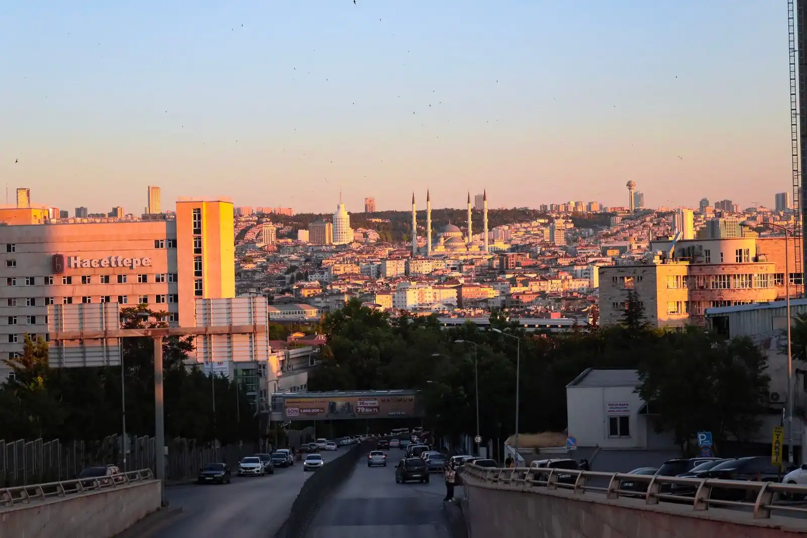 Ankara's buildings beneath a sunset sky