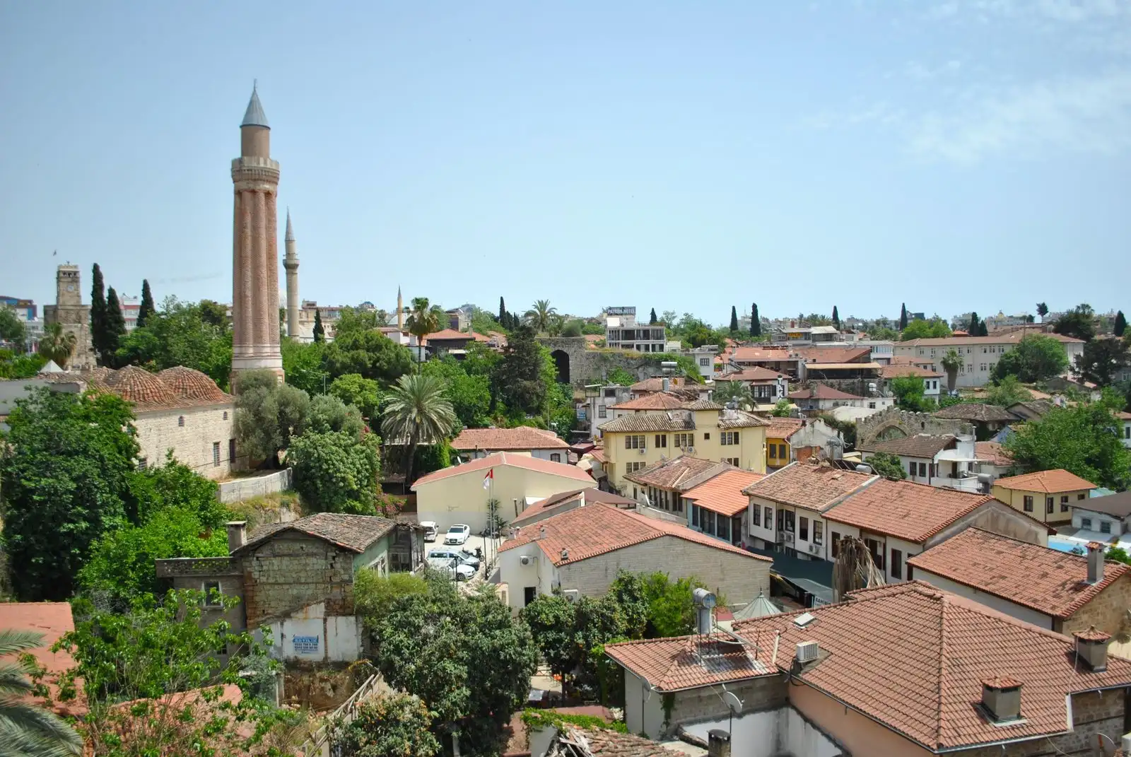 The Yivli Minaret above the red rooftops of Antalya's old town