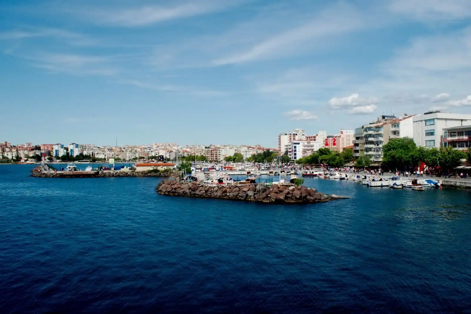 Harbour boats and waterfront buildings in Çanakkale