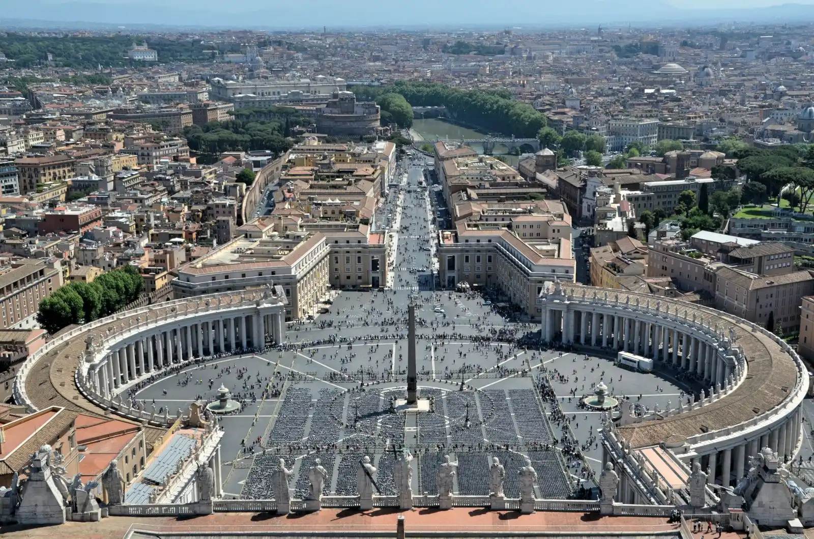 An elevated view of St Peter's Square in Vatican City