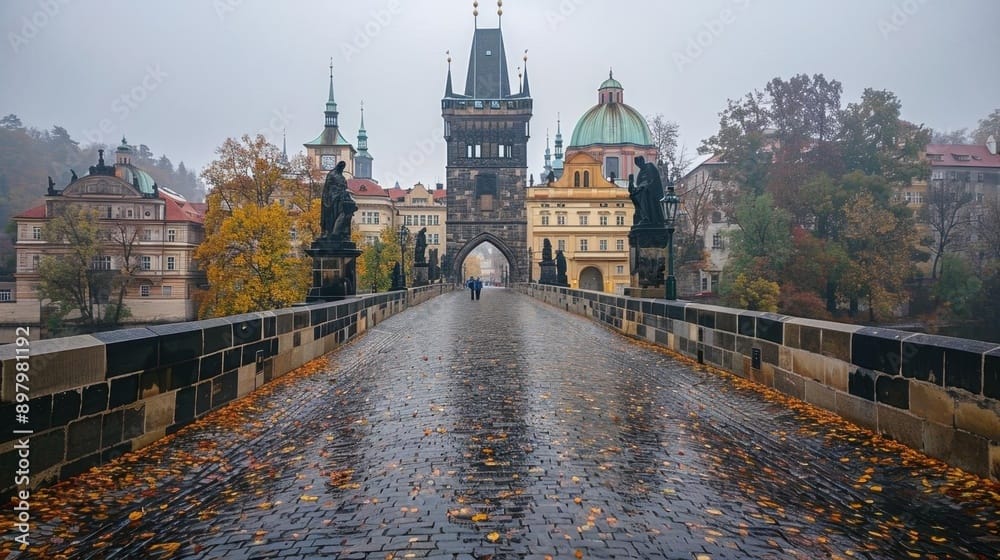 Walking along the Charles Bridge, Prague, Czech Republic